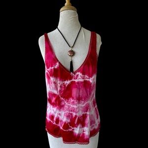 Vtg Vanity Fair Pink Tie Dye Camisole Tank Top Sz 38 Lace L/XL Upcycled Boho